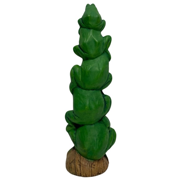 Vintage 1970s Green Frogs Stack Quirky Pottery Art - Hand Painted Ceramic Statue - Picture 5 of 9